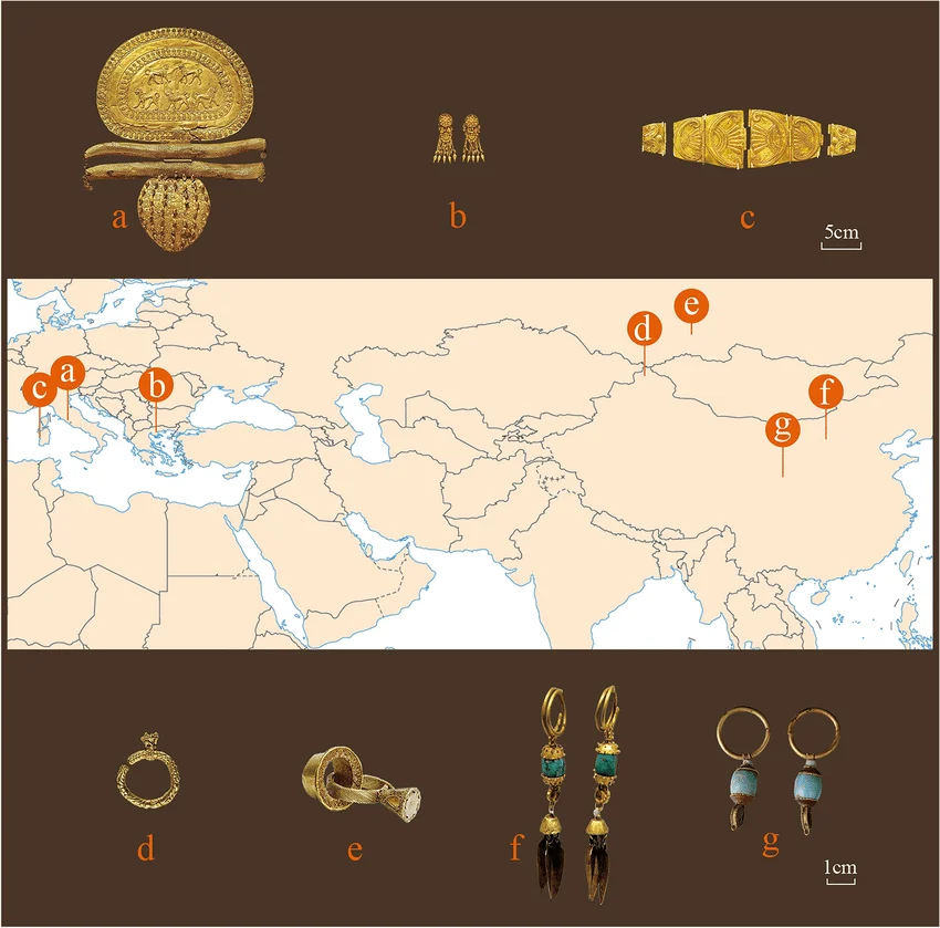 El misterioso “protector de oro” encontrado en un cementerio antiguo que está desconcertando a los expertos 3 Distribución geográfica de artefactos de oro antiguos